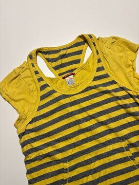 Union Bay Yellow & Grey Vintage Layered Racerback Cotton Tank Top Tee